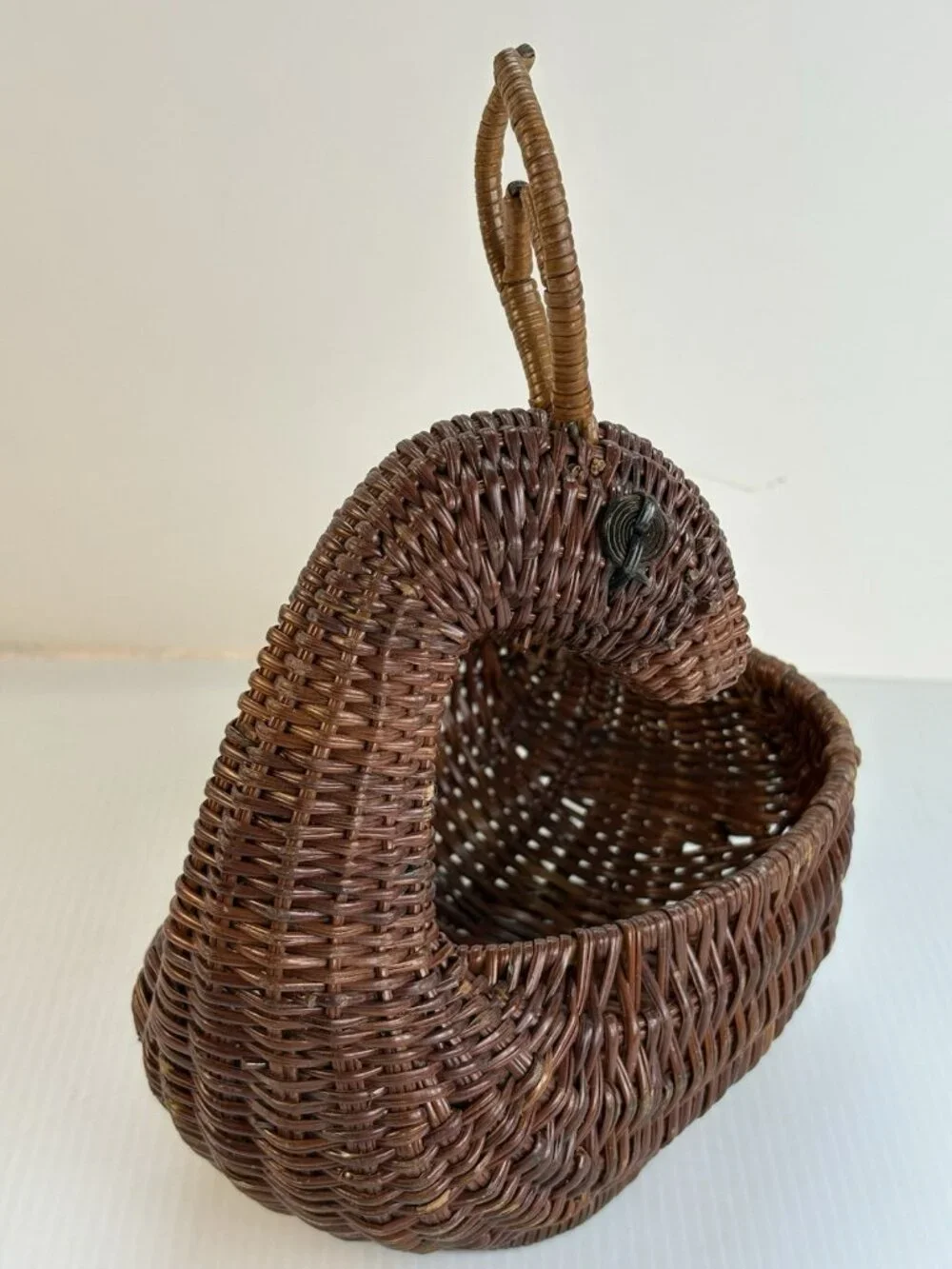 Vintage Woven Deer Wicker Basket Rustic Cabin Lodge Decor Brown